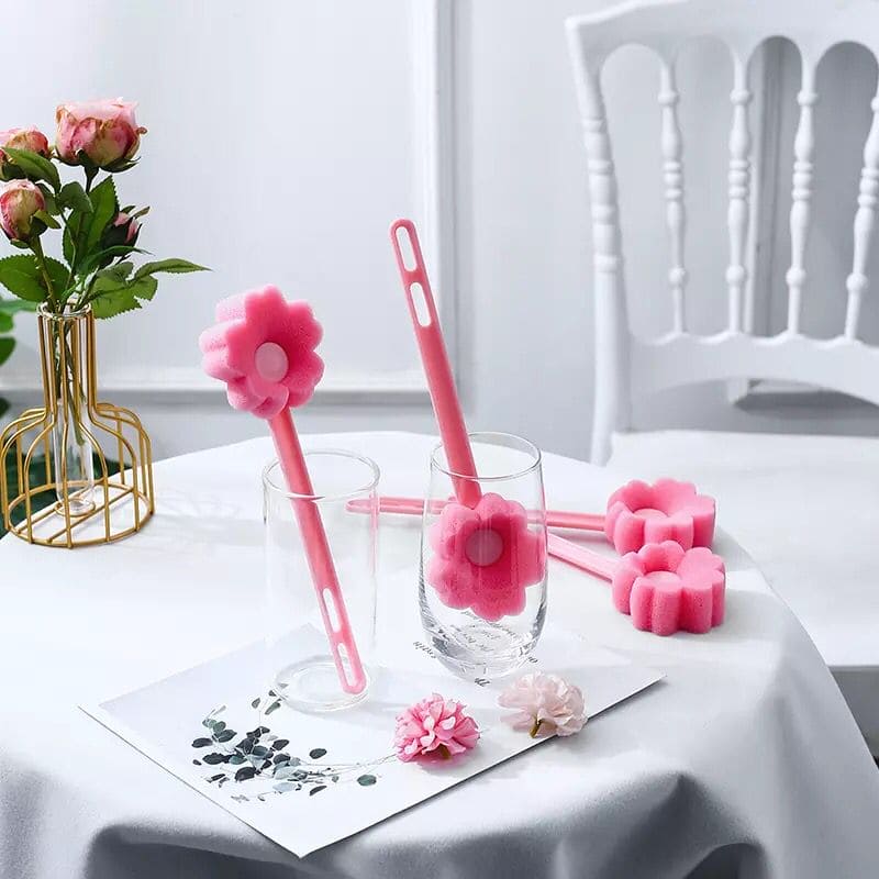 Long Handle Small Flower Cleaning Sponge, Cute Pink Glass Cup Brush, Bottle Tea Glass Cup Cleaning Soft Brush, Flower Shaped Bottle Brush Long Handle Small Flower Cleaning Sponge, Cute Pink Glass Cup Brush, Bottle Tea Glass Cup Cleaning Soft Brush, Flower Shaped Bottle Brush